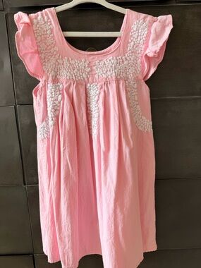 Pink Embroidered Flutter Sleeve Dress 6 yr old